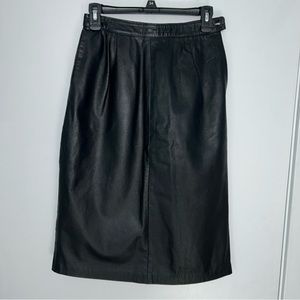 Ann Taylor Vintage Black Genuine Leather Pencil Skirt Size 8
